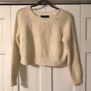 Cream Cropped Knit Sweater
